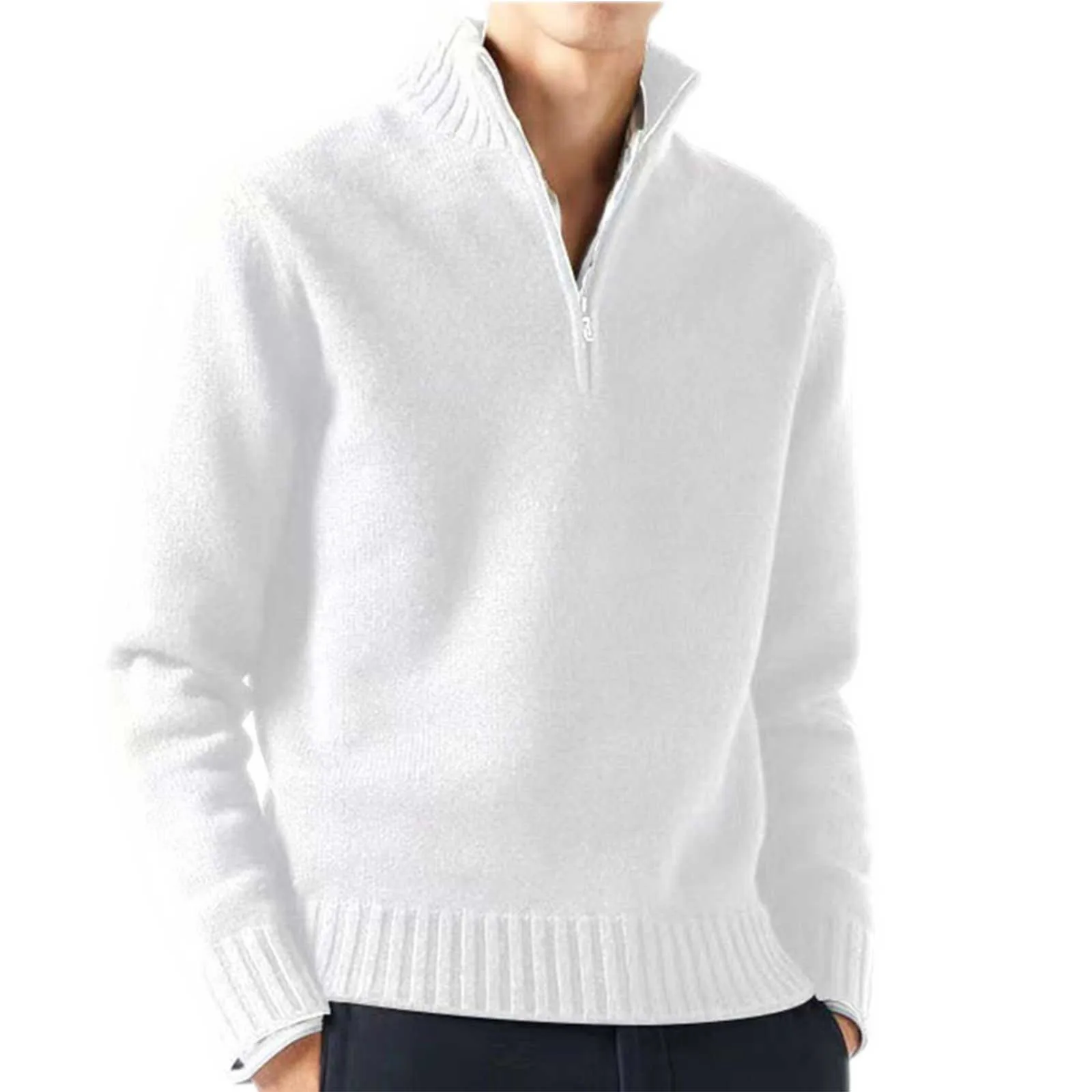 

Half Zip Male Casual Simple Bottom Sweater Pullovers Solid Color Warm Knitted Long Sleeve Sweater Sweatshirts Casual Tops Coats