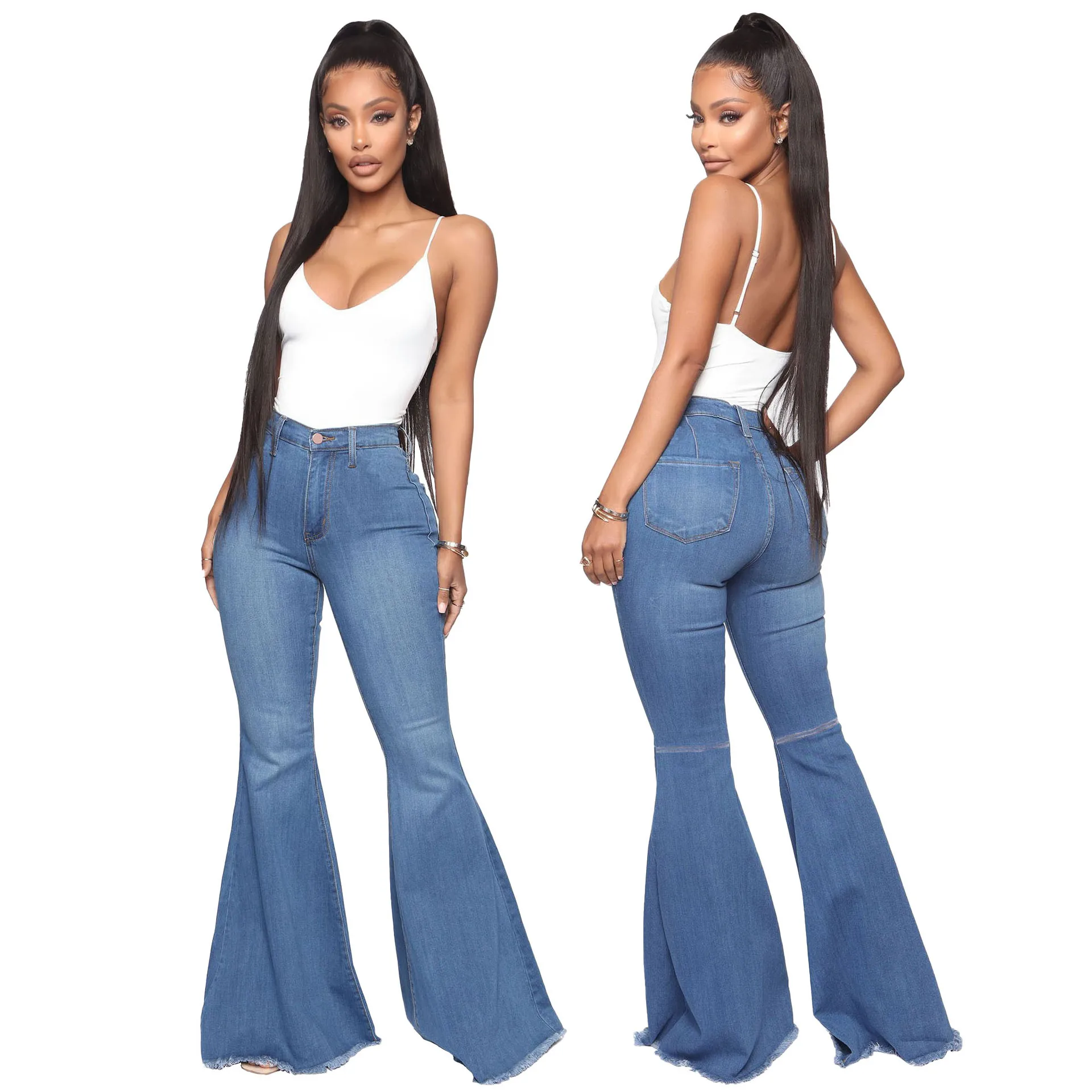 leather pants Tilorraine 2022 European and American fashion high waist versatile slim elastic denim flared pants  jeans woman  wide leg jeans cargo pants Jeans