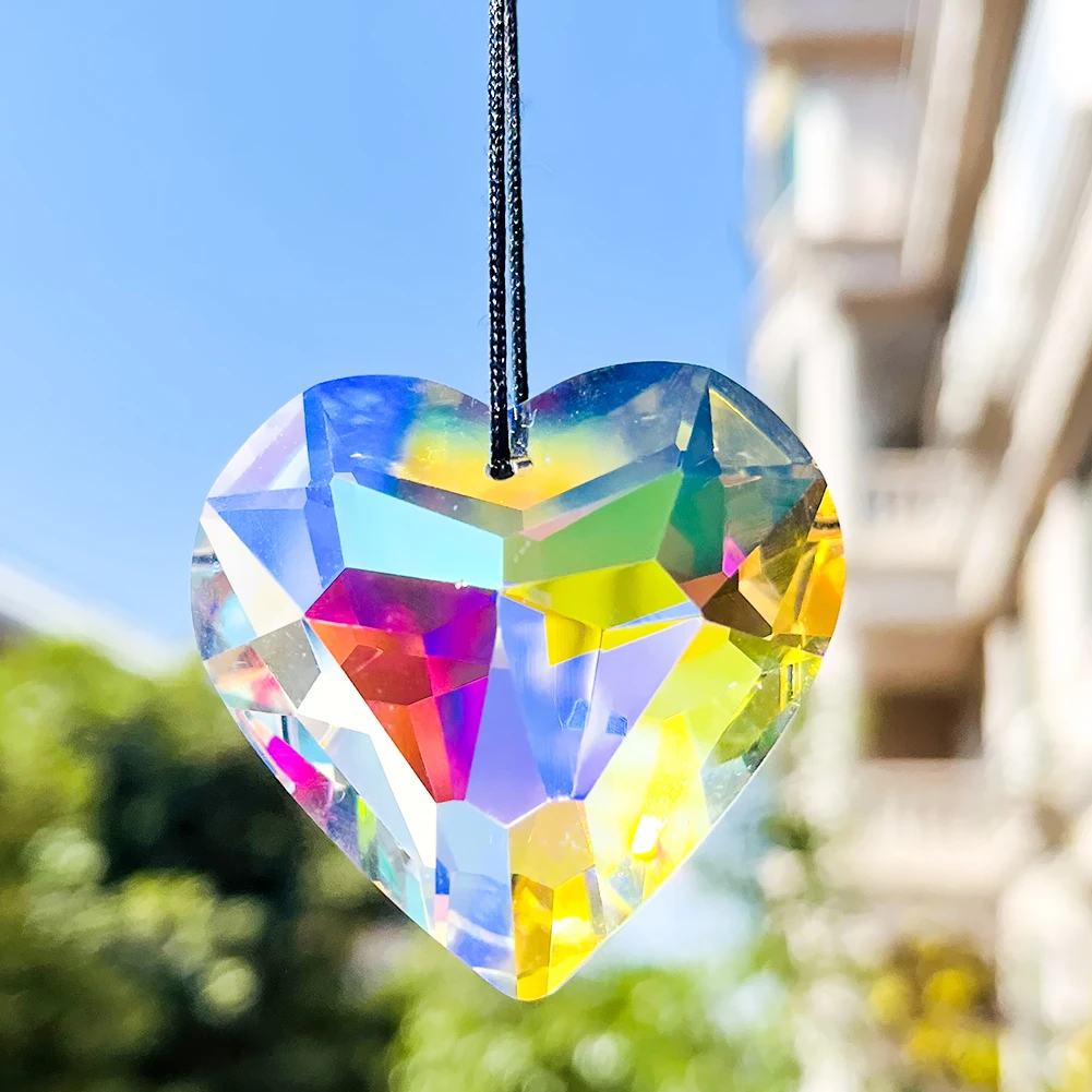 45mm AB Colored Heart Shaped Crystal Prism Pendant Sun Catcher Shiny Chandelier Parts DIY Home Wedding Hanging Decor Accessories