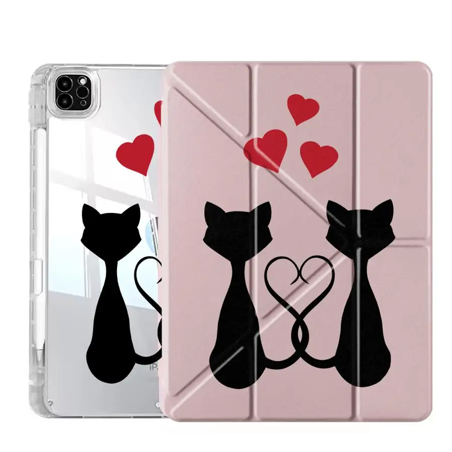 Cat Love Silhouette Y-Fold Tablet Holder and Cover Case