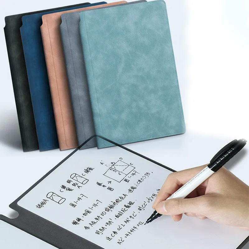 

A5 Reusable Whiteboard Notebook Leather Pen Whiteboard Erasing Office Cloth Portable Stylish Weekly Memo Free Planner Notebooks