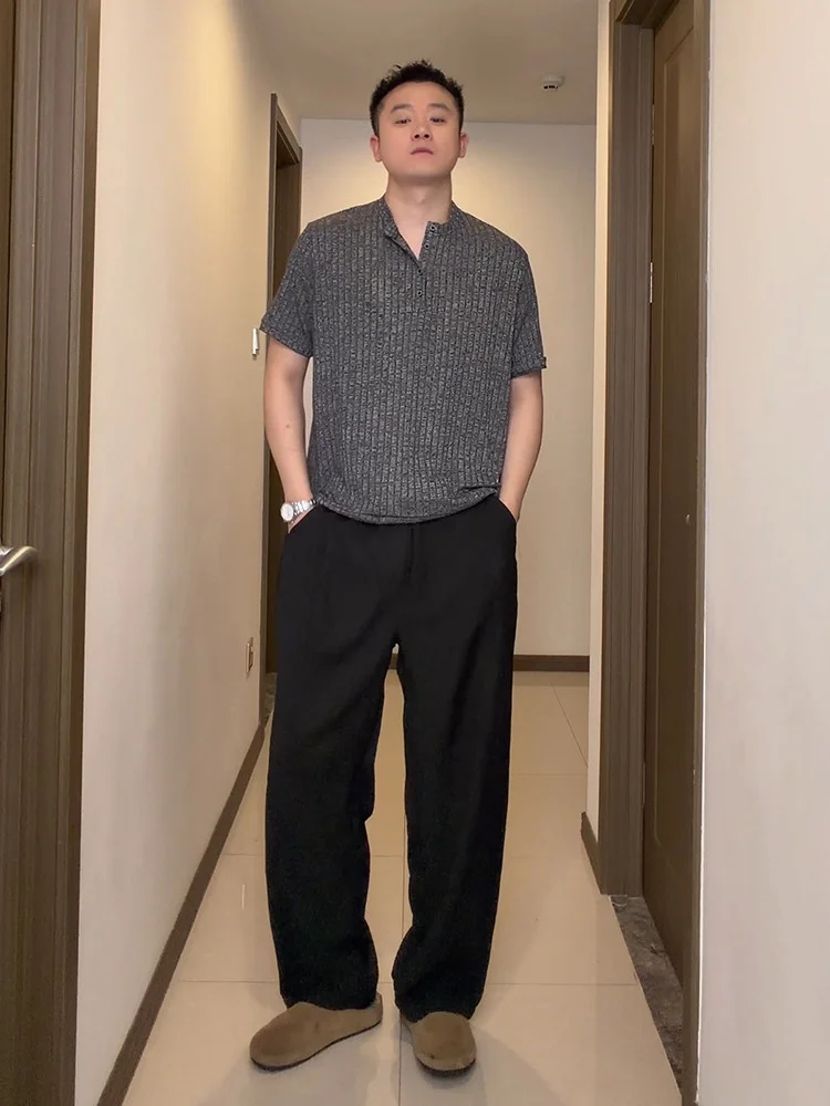 남성 린넨 니트 폴로 셔츠 반팔 세트 여름 통기성 편안한 캐주얼 스포츠웨어 청년 풀세트