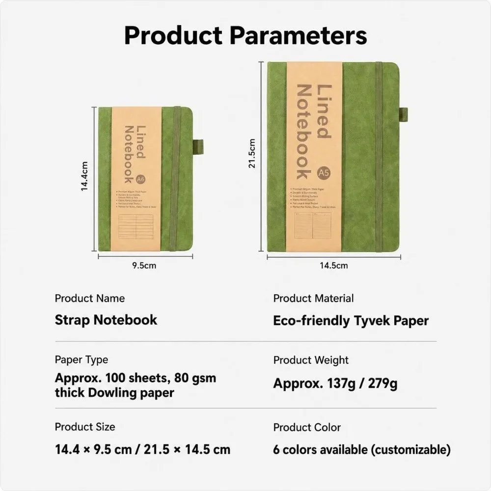Eco-friendly Waterproof Dupont Paper Hardcover Notebook - Elegant Lined Diary Planner