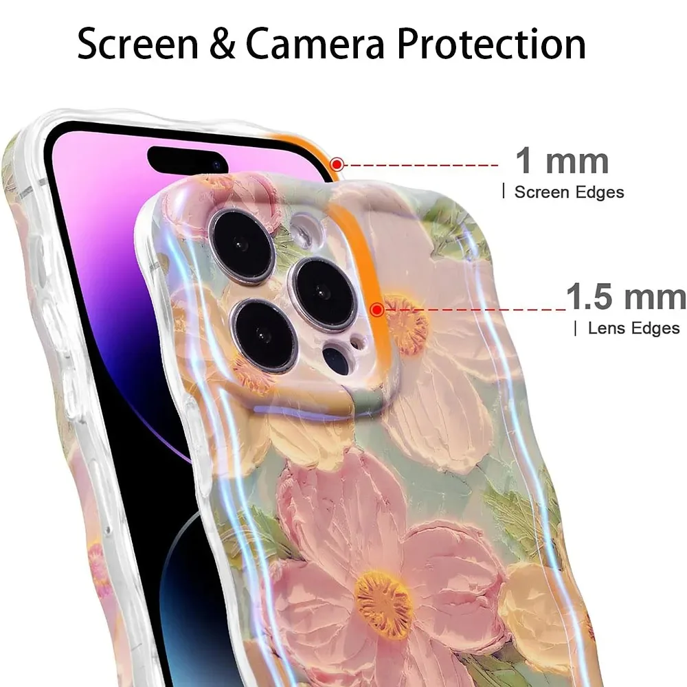 Elegant Retro Oil Painting Floral Wave Case - Glossy, Cute, and Exquisite Design