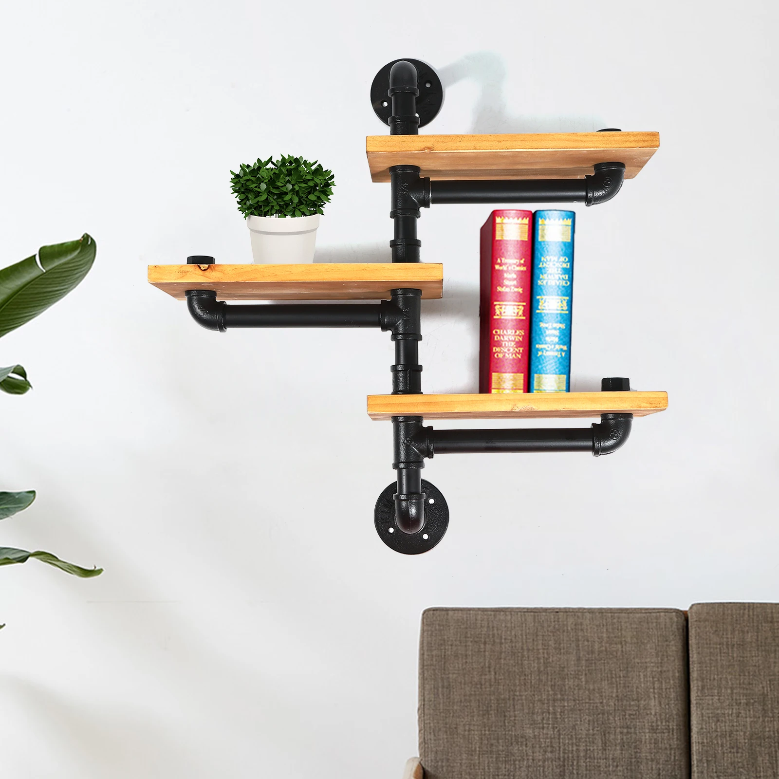 

Three-Layer Industrial Style Wood Shelf For Living Room, Dining Room, Bedroom, Kitchen, Office Hotel, Bars, Cafeteria