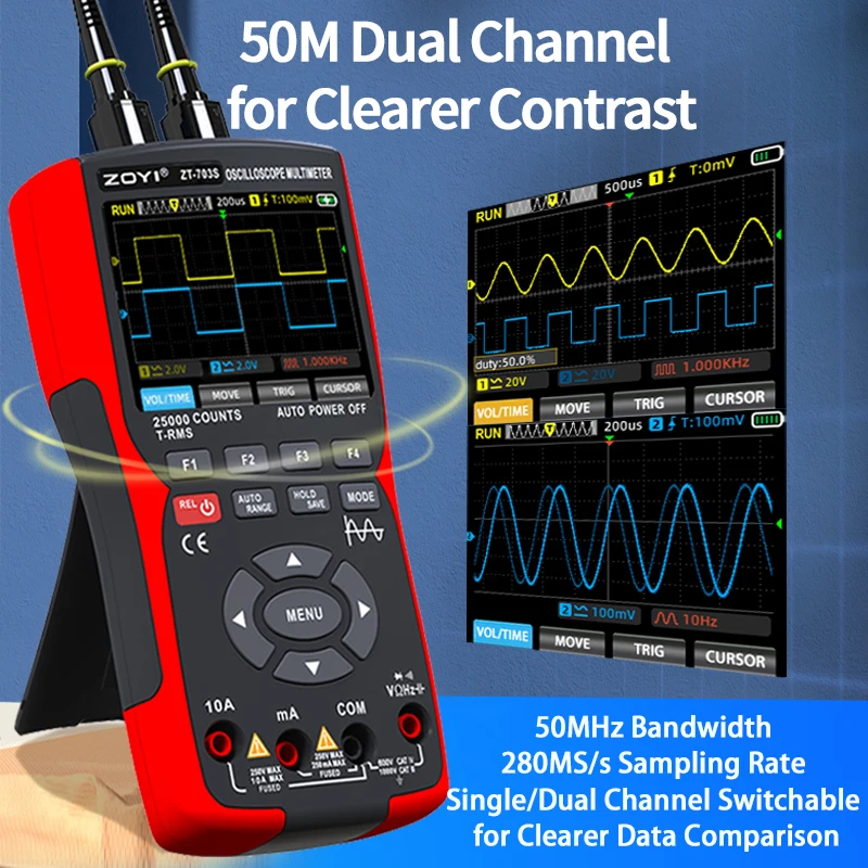ZOYI ZT-703S 3-in-1 Dual Channel 50MHz Handheld Oscilloscope