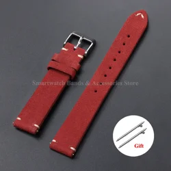 Vintage Suede Leather Quick Release Watch Strap - Handmade Bracelet in Multiple Sizes - 18mm (Red)