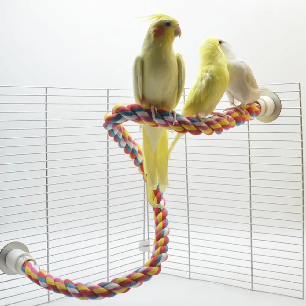 Parrot Toy Bird Toy Bird Cage Accessories Bird Perch Stand Durable Parrot Cage Toy Woven Wide Applicability Cotton Rope Pet Bird Perch Stand