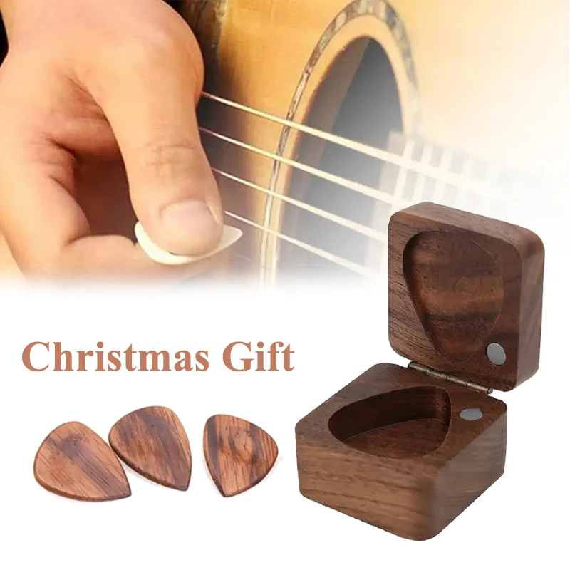 

Portable Guitar Picks Organizer Box High Quality Wooden Pick Case Holder Plectrum Container Christmas Gift For Music Lover Teens