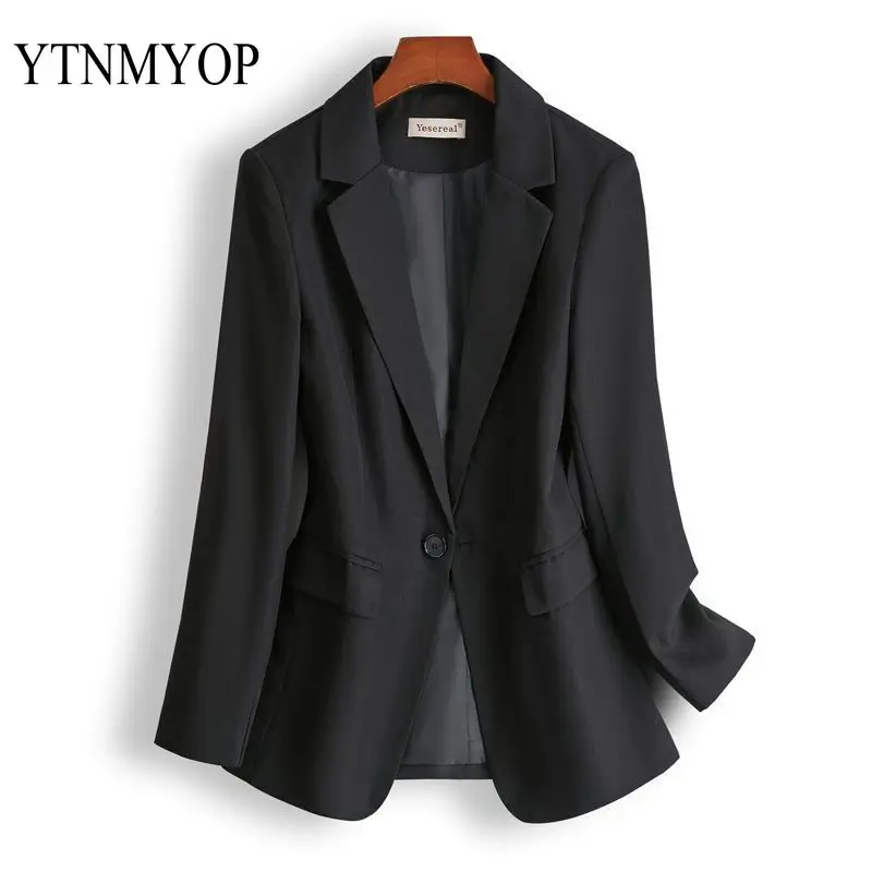 

YTNMYOP Blazer For Spring Autumn Women Solid Elegant New Korean Solid Office Lady Suit Jacket Coat L-7XL Jaqueta Feminina