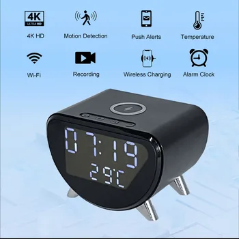 4K HD WiFi Mini Camera Clock | Wireless Charging, Remote View, Motion Detection, App, Recording for Home Security & Surveillance 2