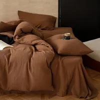 Cotton Linen Ultra Soft Comfortable 3Pcs Bedding set Solid Color 1Pc Duvet cover +2Pcs Pillowcases 1
