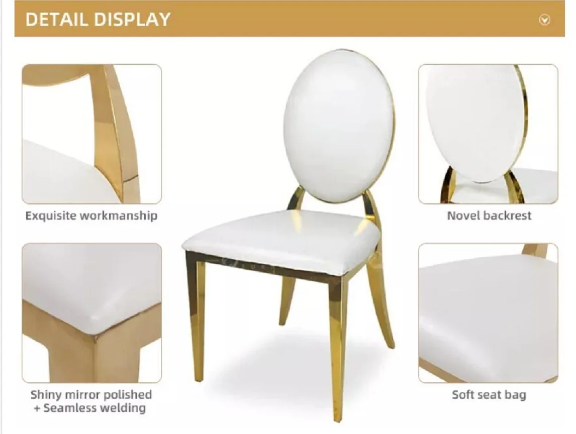 2pcs Luxury Furniture Gold Stainless Steel Stacking Leather Event Banquet Wedding Chair For Hotel