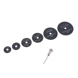 Mini lames de scie circulaire HSS, disques de coupe, mandrin, outil rotatif pour bois, plastique, aluminium, Kit d'outils électriques, foret, 7 pièces 