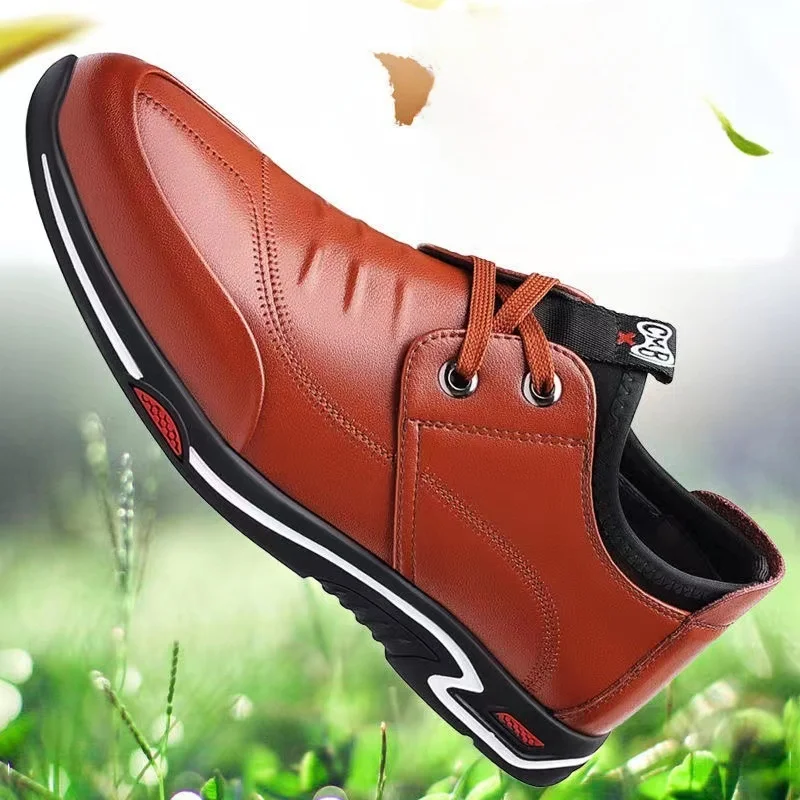 Men's Casual Shoes Spring Autumn Wearable Breathable Knot Design Leather Work Boots Versatile Dad Trendy Footwear JIFANPAUL - 2