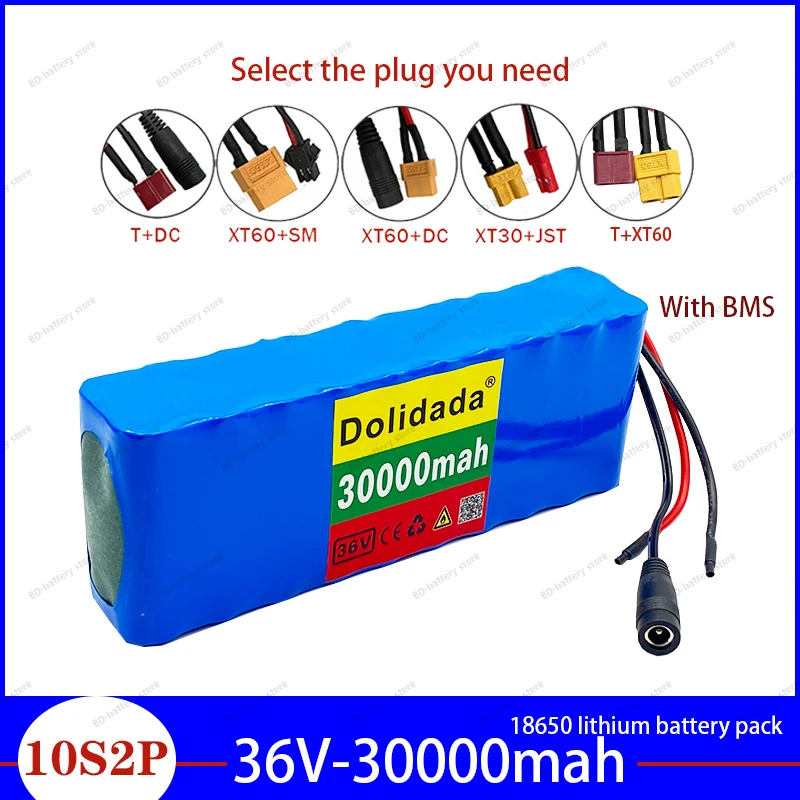 

New 36V30000Mah 10S2P 18650 Rechargeable Battery Pack 30Ah, Modified Bicycle, Electric Vehicle 42V Electric Bike Scooter