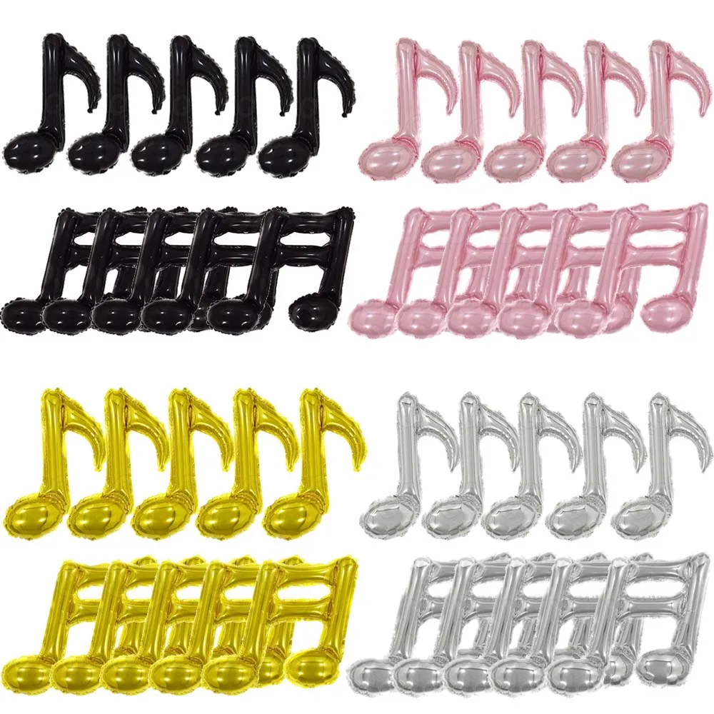 10 Pcs Mini Black Gold Pink Music Note Balloons - Small Foil Balloons for Celebrations and Decor