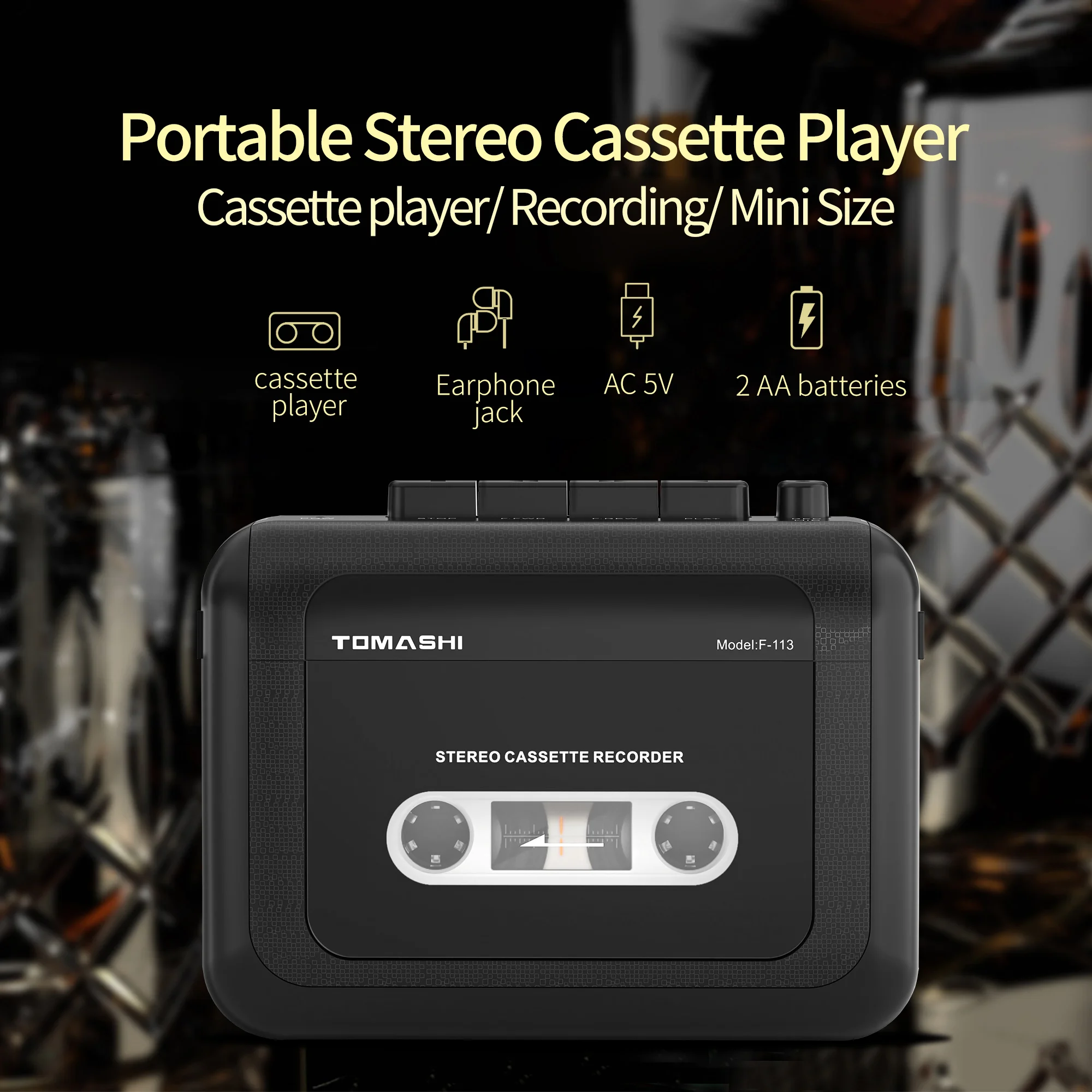 TOMASHI Portable Stereo Cassette Player Tape Recorder Walkman with Microphone Headphone Jack cassette player