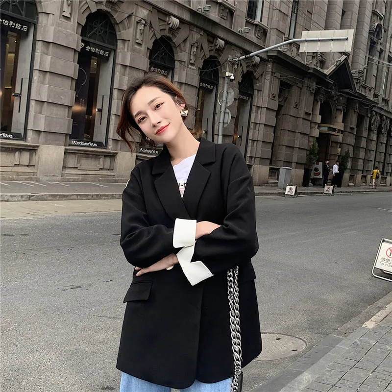 2023 Women Chic Pink Blazers Fashion Korean Spring Tops Loose Pockets Female Elegant Two Buttons Coats Feminino Outwear Jackets jielur blue plaid loose casual basic women s jeans high street straight slim double buttons chic female wide leg pants pockets