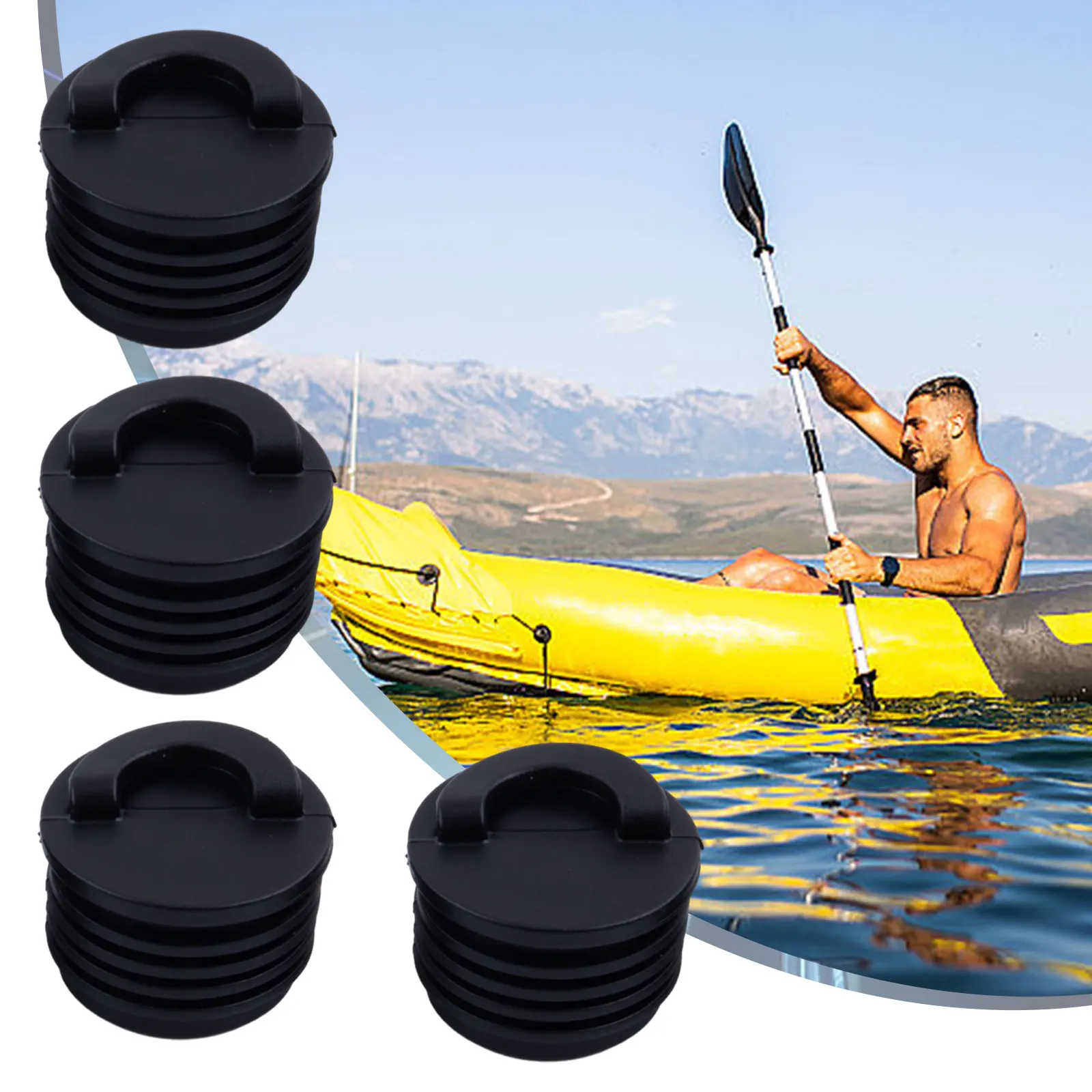 

4pcs Outdoor Black Rubber Kayak Canoe Boat Raft Scupper Stopper Bung Drain Holes Plugs