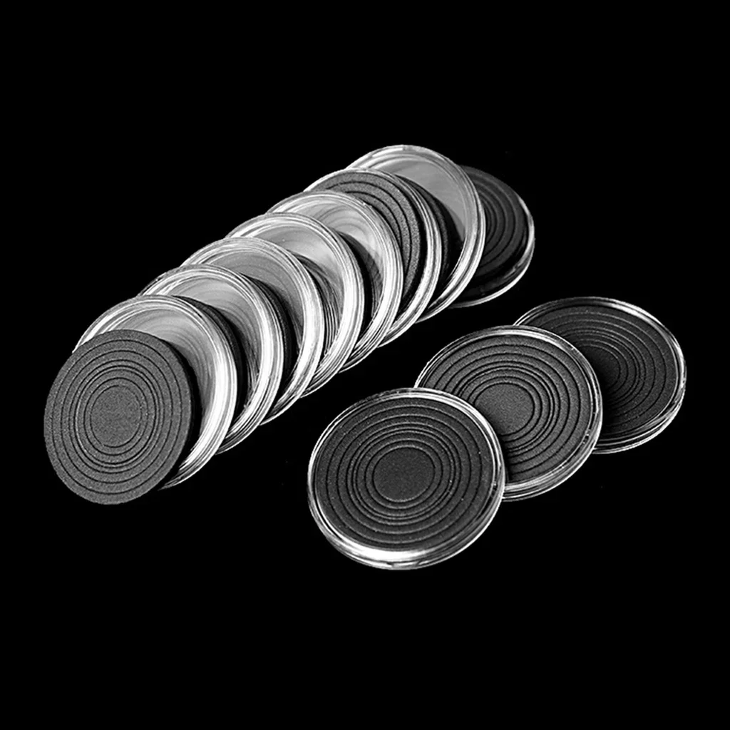 33PCS Clear Plastic Coin Capsule Case with Wooden Organizer Box and Black Gaskets for 16/20/25/27/30/35/40/46mm Coin Storage,wooden coin collection box