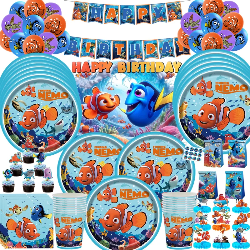 Kit Anniversaire Finding Nemo – Assiettes, Tasses, Nappe, Serviettes – Enfant – Neuf