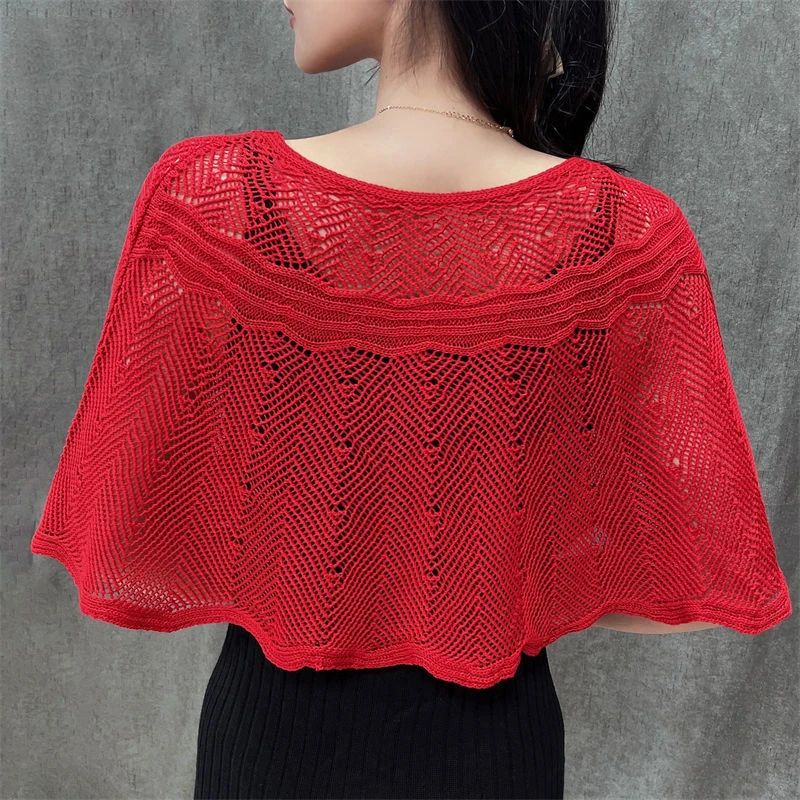 S72ceee203bd74a36aac09c522e5eadaeP Korean Ice Silk Hollow Knit Sunscreen Shawl Female Summer Air Conditioning Neck Protection Pullover Knit Blouse Women's Cape V35 Mallzona
