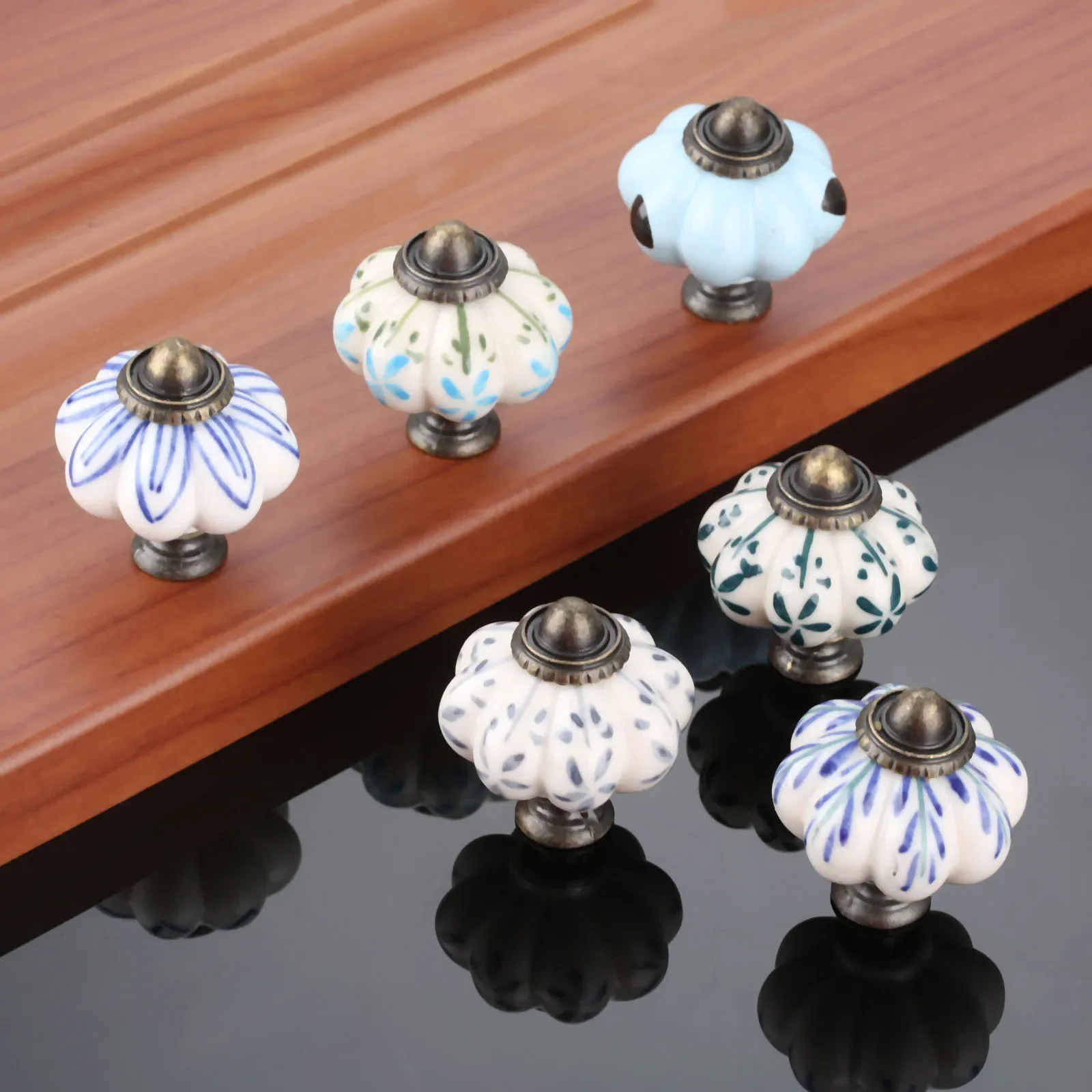 Retro Pumpkin Cabinet Knob Furniture Handles Ceramic Door Knobs Wardrobe Drawer Cupboard Kitchen Pull Handle 1Pc 38*33mm 43*41mm