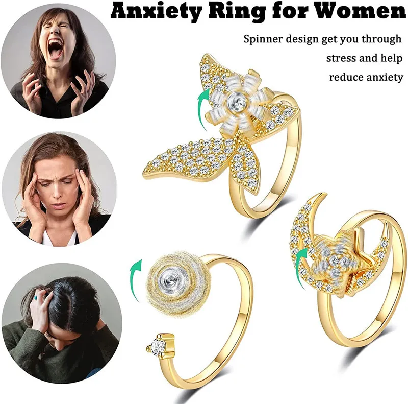 Elegant Beaded Spinner Ring - Anti-Stress Fidget Jewelry
