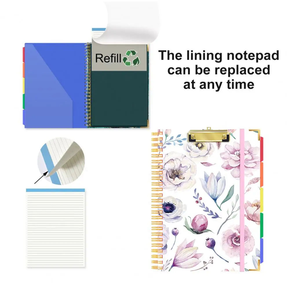 

Elastic Band Clipboard Folder Colorful Label Index Spiral Document File Folder with Clipboard Folio Organize Store Present