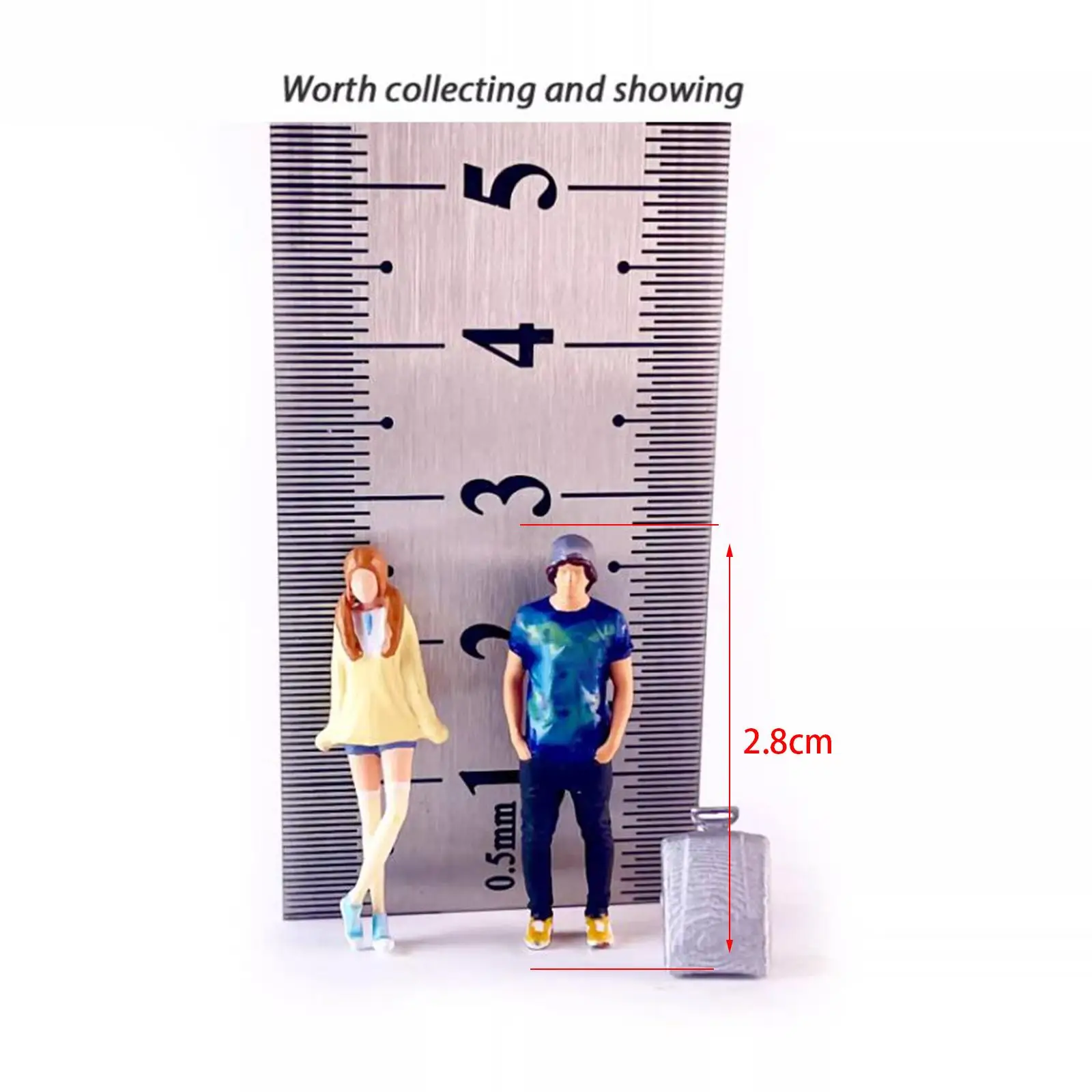 3Pcs 1/64 Boy and Girl Figures with Suitcase Model DIY Projects Desktop Ornament