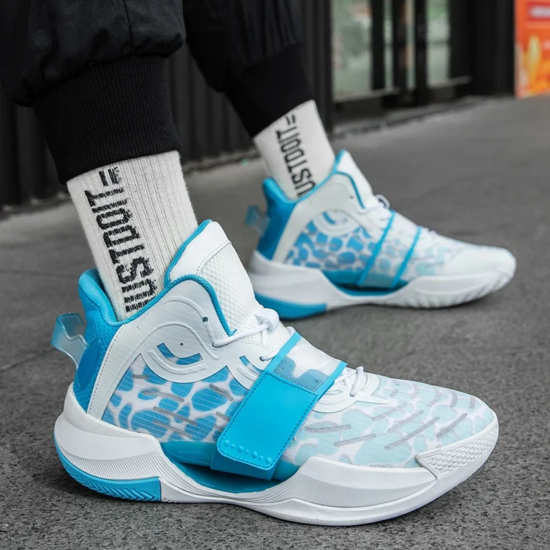 High-top Basketball Shoes Men's 2024 New Thick-soled Height-enhancing Youth Student Sports Shoes Breathable and Non-slip 2