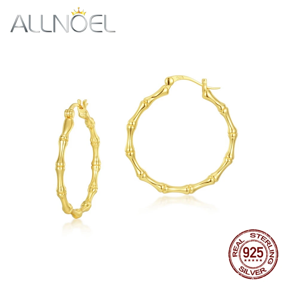 

ALLNOEL подлинное позолоченное Золотое кольцо, серьги из серебра 925 пробы, женские креативные бамбуковые трендовые ювелирные изделия, кольца для ушей для женщин, Новое поступление 2022