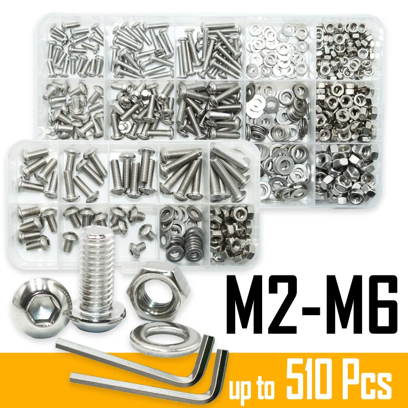 Stainless Steel Button Head Hex Socket Cap Screws Nuts Washers M2-M6