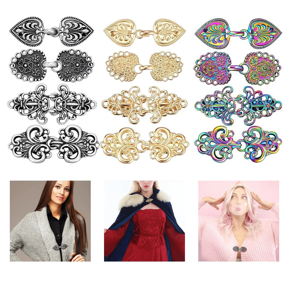 4개 세트 스웨터 숄 칼라 가디건 버클 빈티지 스월 클립 클라스프 셔츠 버튼 클립 숄 칼라 드레스 셔츠 클라스프