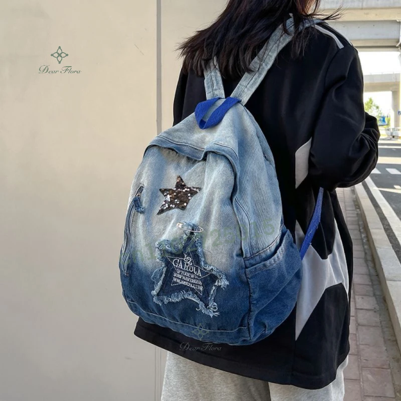 平成ギャル 韓国 [HUG YOUR SKIN] STAR DUST DENIM BACKPACK MUSINSA | HUG YOUR SKIN Stardust Denim Backpack (Black Denim)