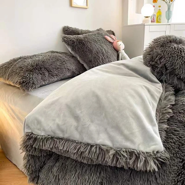 Kış sıcak uzun peluş yorgan yatak örtüsü seti yatak çarşafları ile yastık  kılıfı yumuşak yatak takımı
