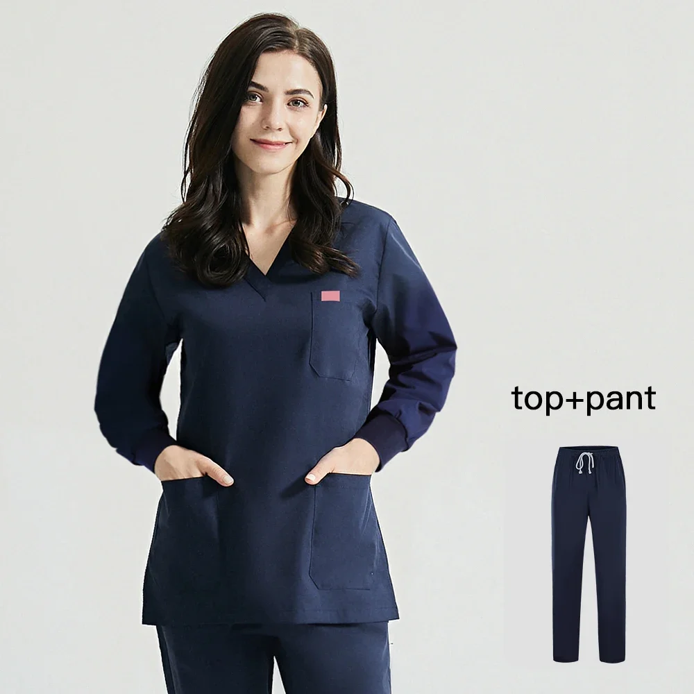 V-neck Long Sleeved Spa Uniform Scrub tops Pants nurse scrubs uniforms doctor costume women medical uniform