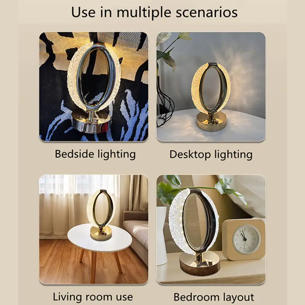 Led Crystal Table Lamp Portable O-Shaped Dimmable Desk Lamp Night Light For Home Bedroom Bedside Decoration