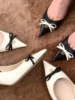 صندل كعب عالٍ نسائي جلد بفيونكة لإطلالات المناسبات الأنيقة — صورة 6