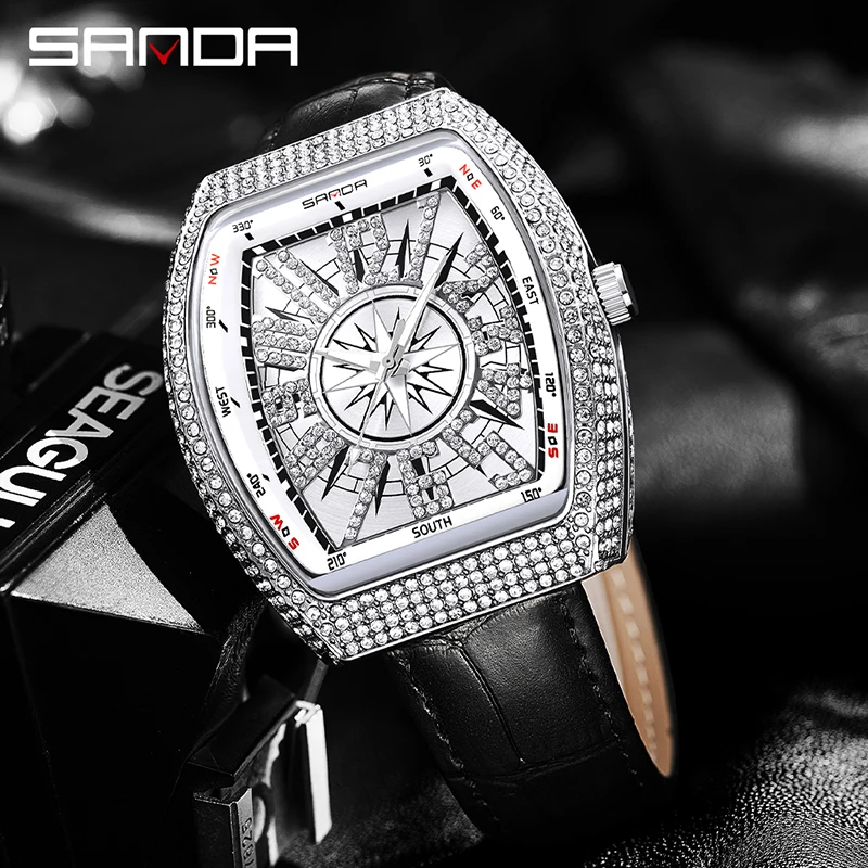 SANDA Fashion Barrel Type Casual Quartz Men Watch Watches 2023 New Design Luxury Personality Watch Waterproof Relogio Masculino
