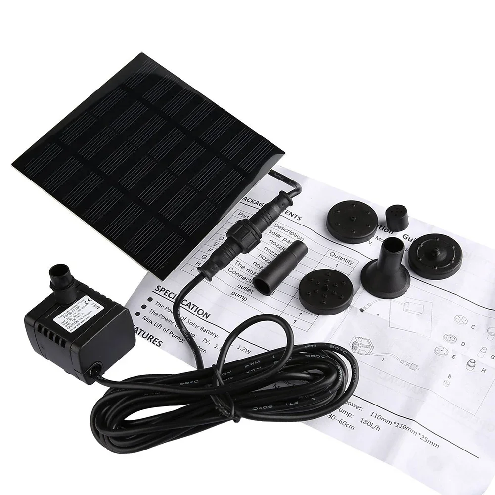 Solar Powered Fountain Water Pump with 6 Nozzles for Garden Bird Bath