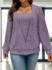 Big Size Solid Ribbed Sweatshirt, Spring and Autumn Casual Long Sleeve Sweatshirt, Women's Plus Size Clothing
