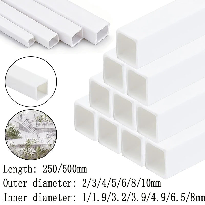 5/10Pcs 건축 모델 제작을위한 흰색 ABS 플라스틱 사각 튜브 파이프 DIY 공예 중공 바 스틱 절단 재료 공급