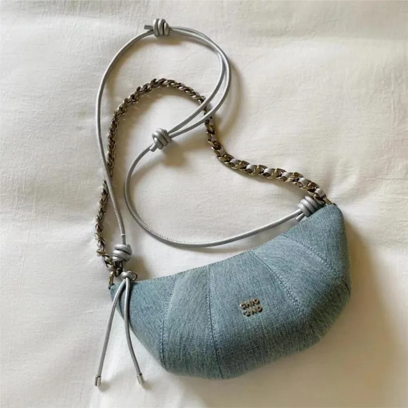 JIAERDI Retro Denim Hobos Bags Purse Women Hot Girls Chain Chic Light Blue Messenger Bag Female Harajuku Aesthetic Crossbody Bag