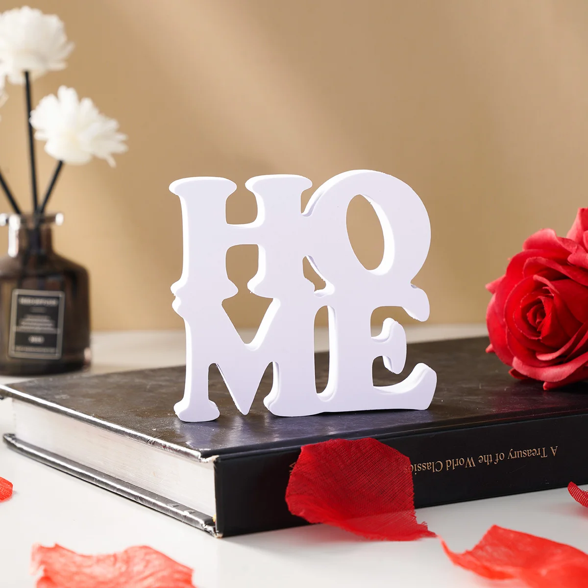1PC, white double-layer heart-shaped LOVE/HOME letter decorative item