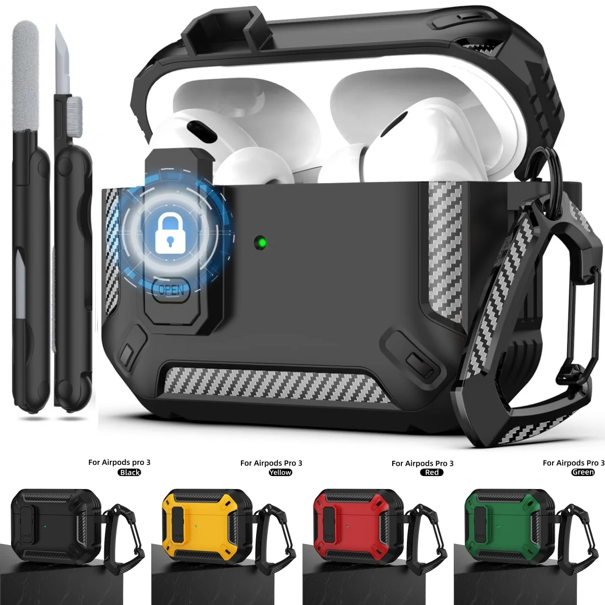Secure Lock Protective AirPods Case with Cleaning Kit & Keychain