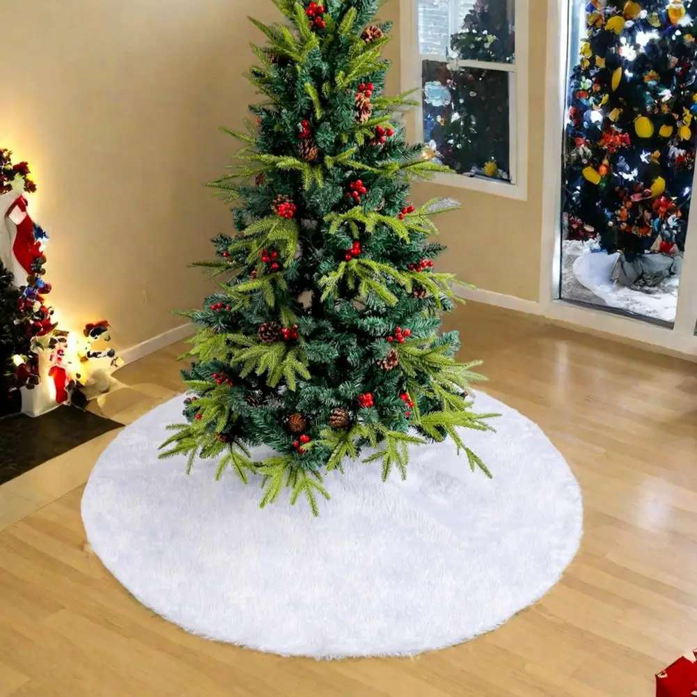 80/90/120/150cm Faux Fur Christmas Tree Skirt White Furry Skirt Thick Soft Plush Rug For Winter Holiday Xmas Party Decoration