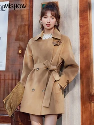 MISHOW Double Faced Woolen Coat for Women Autumn Winter Midi-length Double-breasted Jacket Casual Loose Outerwear Top MXC48W0099