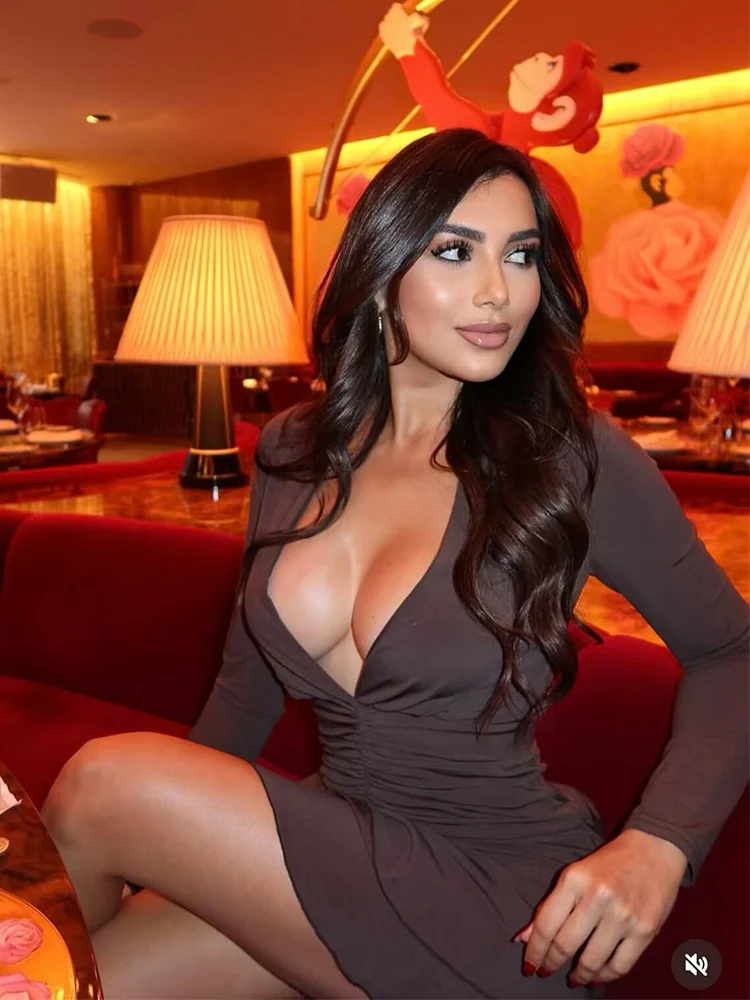 Autumn Women's Elegant Slim Fit Long Sleeve Dress Elastic Pleated Fashion Casual V Neck Mini Dress Lady Sexy Tierred Dresses